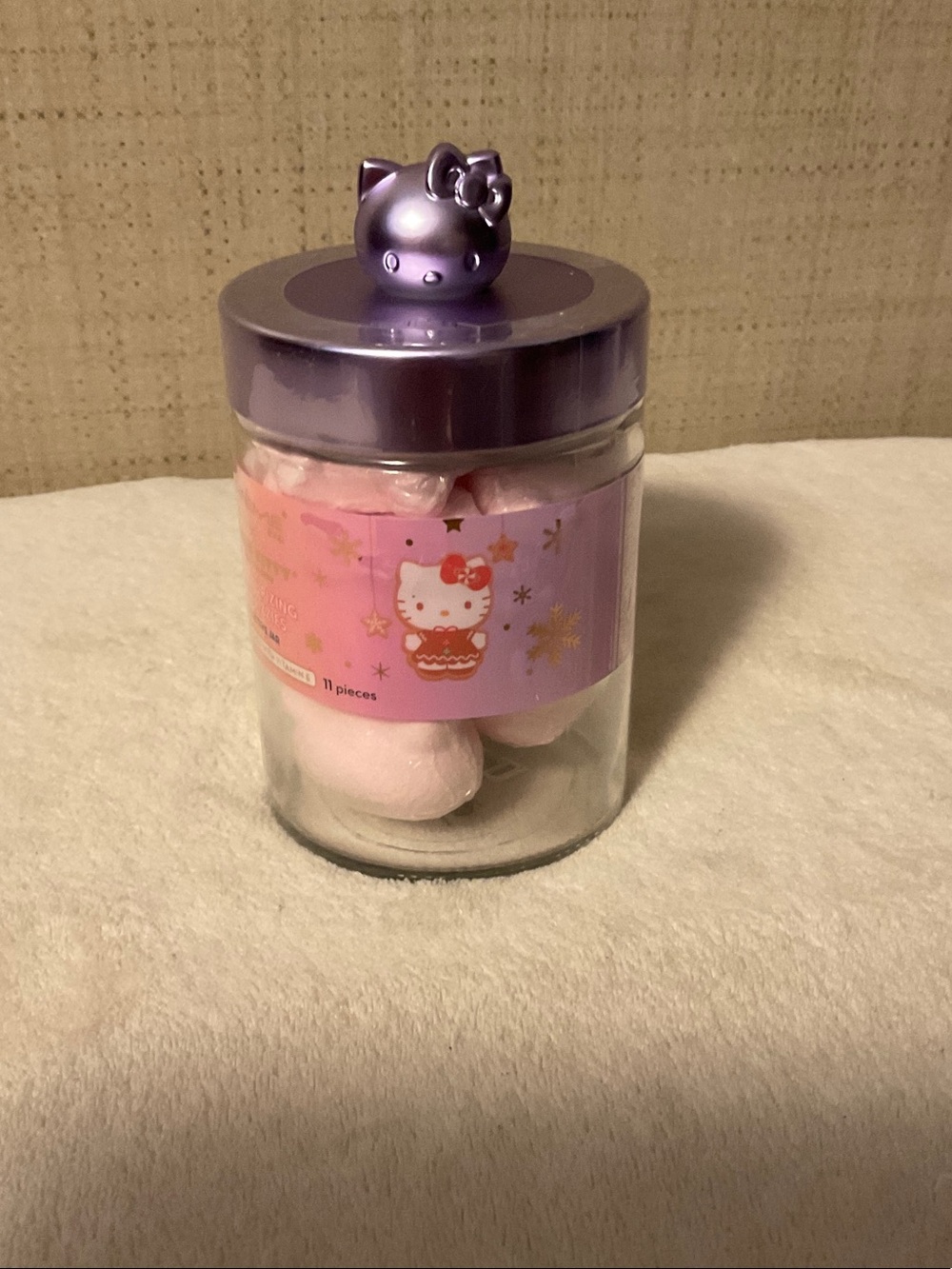 Sanrio Hello Kitty Pink Bath Candy Jar with Metallic Purple Lid Topper